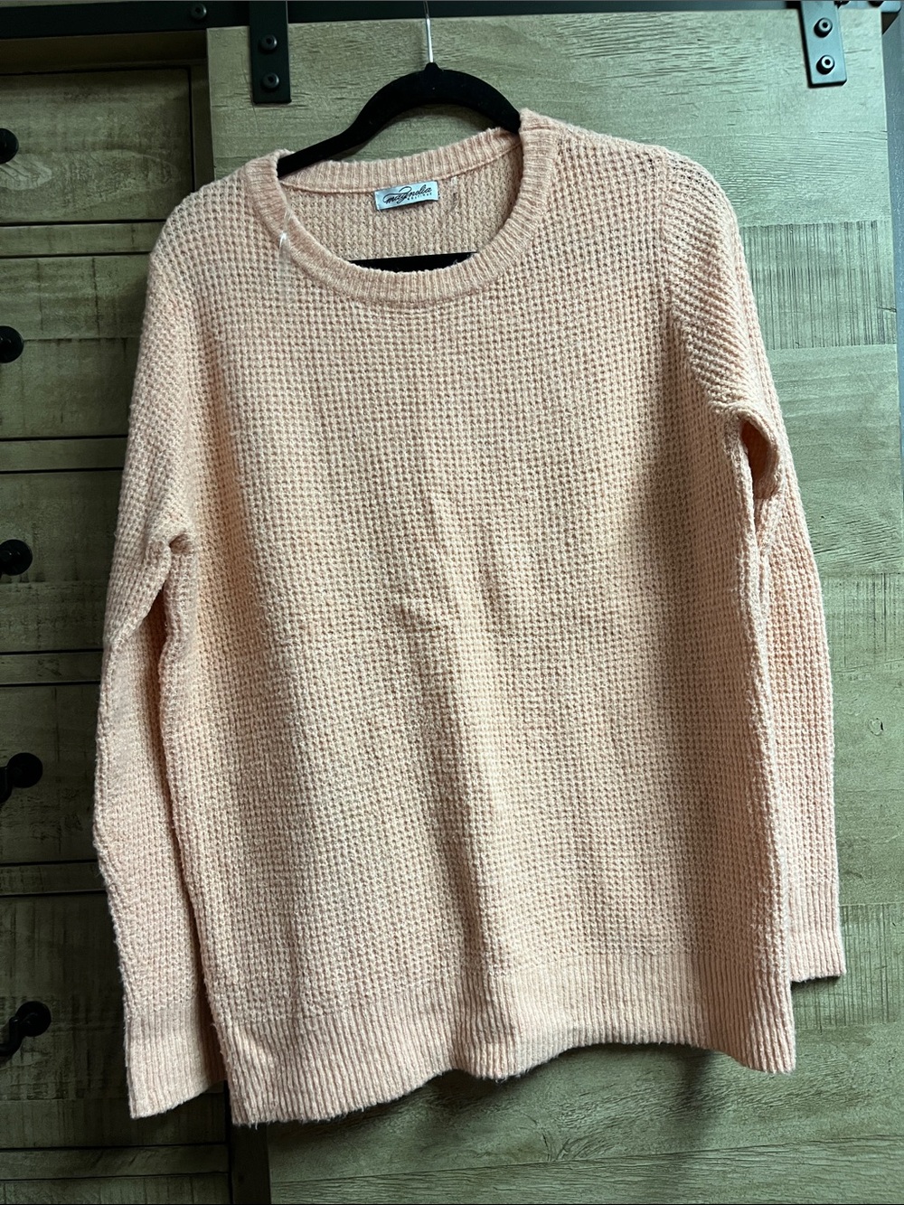 Women's Peach Crewneck Waffle Knit Sweater